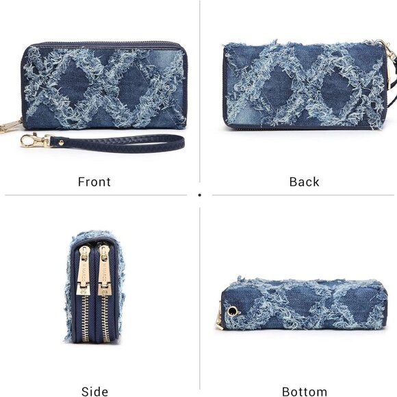 Womens Fashion Double Zip Around Wallet Long Purse Credit Card Holder Bifold Lad - Picture 6 of 6